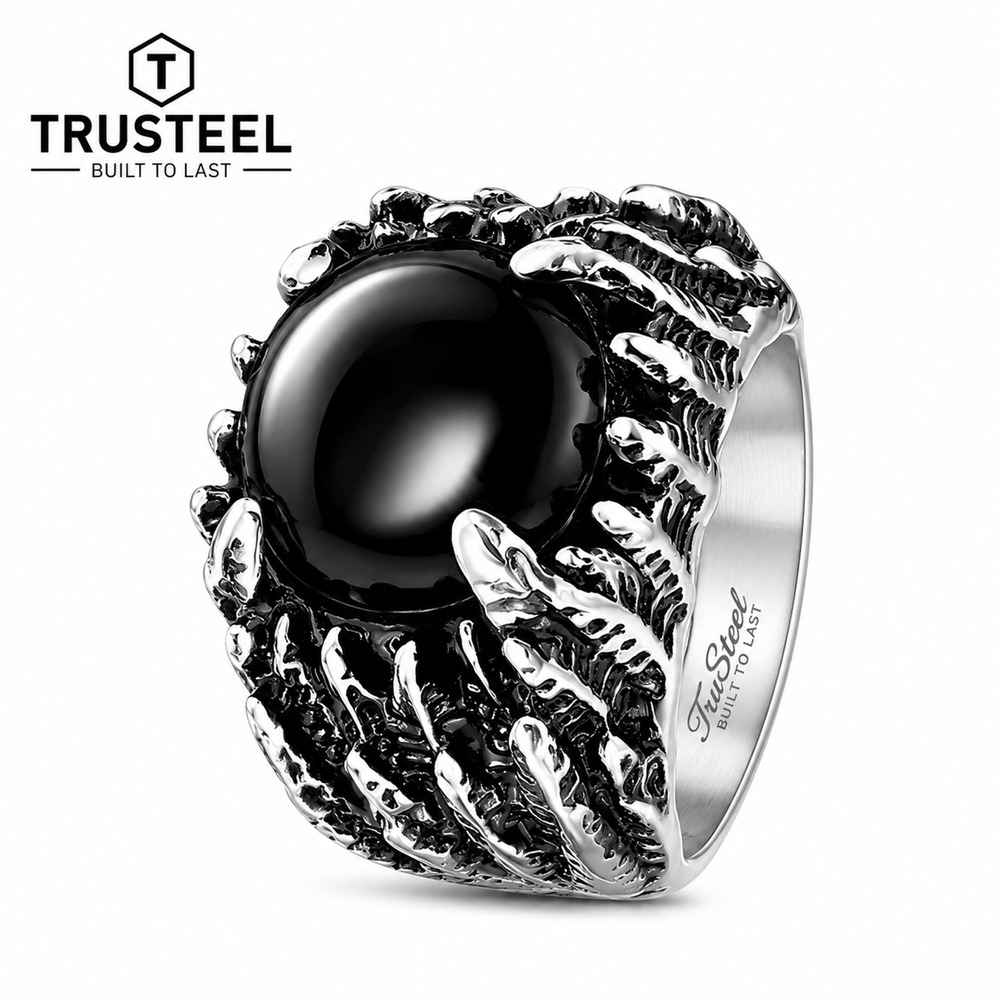 Gothic Claw Black Stone Ring Stainless Steel Ring Men Biker Punk size 10
